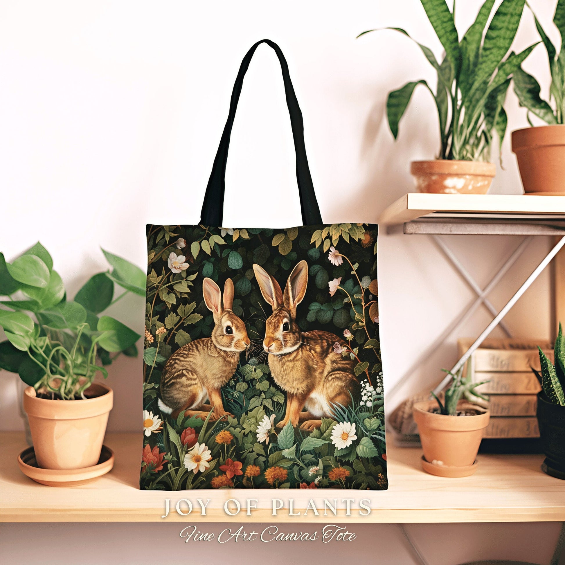 Cottontail Bunnies Spring Tote | Botanical Inspired Satchel Forestcore Maximalist Tapestry Tote Cottagecore Rabbit Aesthetic Fairycore Bag