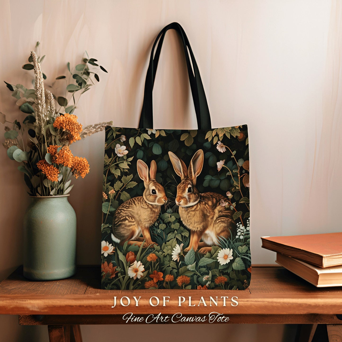 Cottontail Bunnies Spring Tote | Botanical Inspired Satchel Forestcore Maximalist Tapestry Tote Cottagecore Rabbit Aesthetic Fairycore Bag