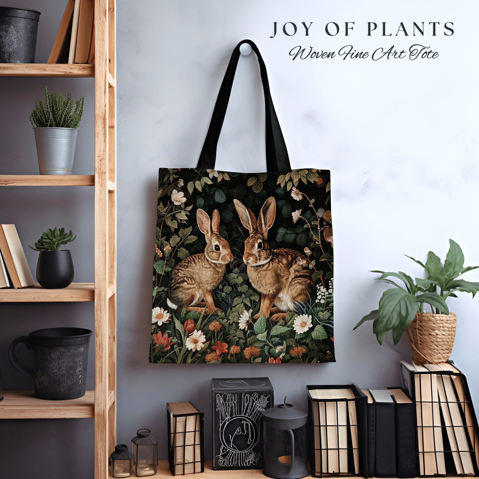 Cottontail Bunnies Spring Tote | Botanical Inspired Satchel Forestcore Maximalist Tapestry Tote Cottagecore Rabbit Aesthetic Fairycore Bag