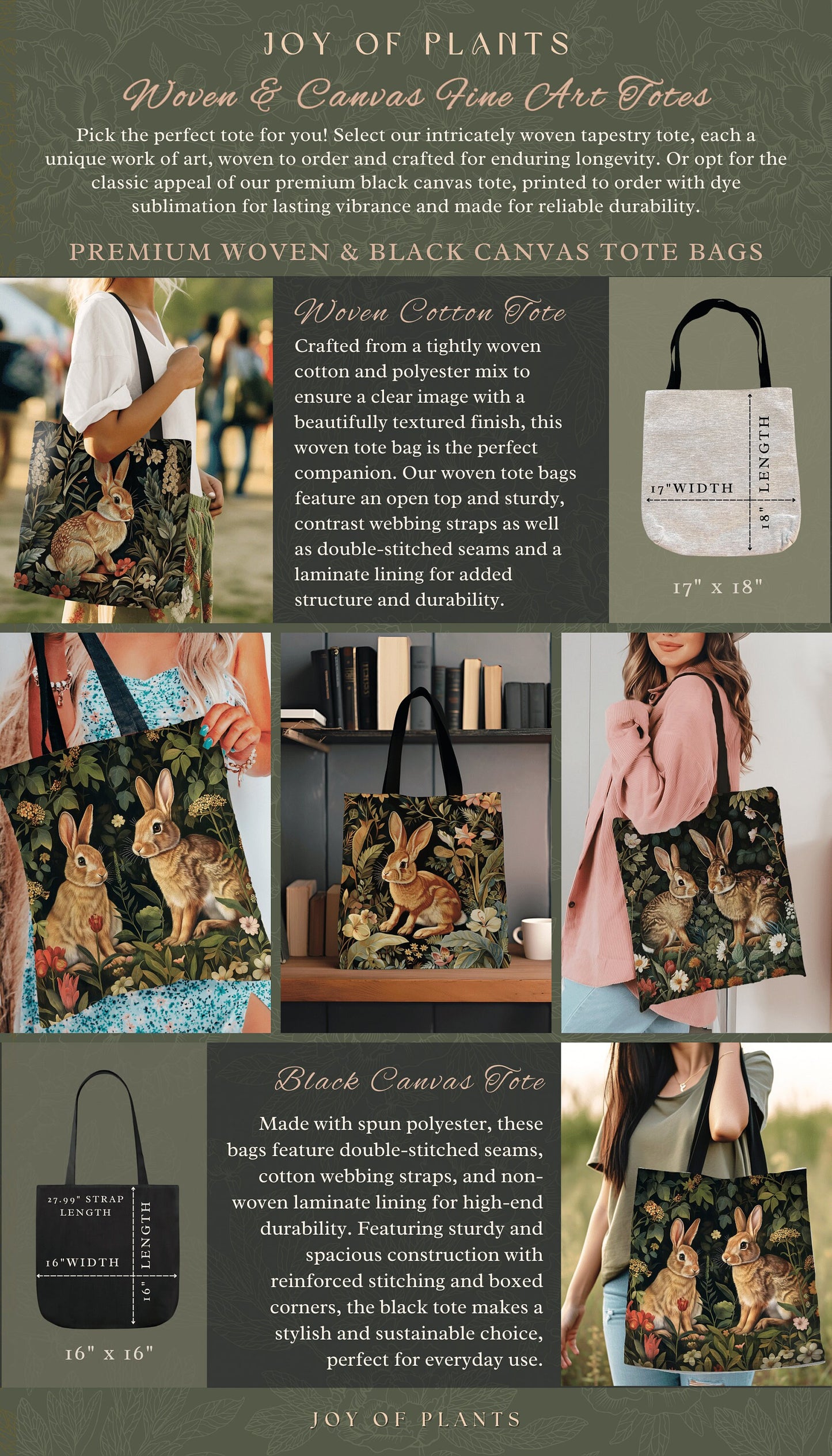 Cottontail Bunnies Spring Tote | Botanical Inspired Satchel Forestcore Maximalist Tapestry Tote Cottagecore Rabbit Aesthetic Fairycore Bag