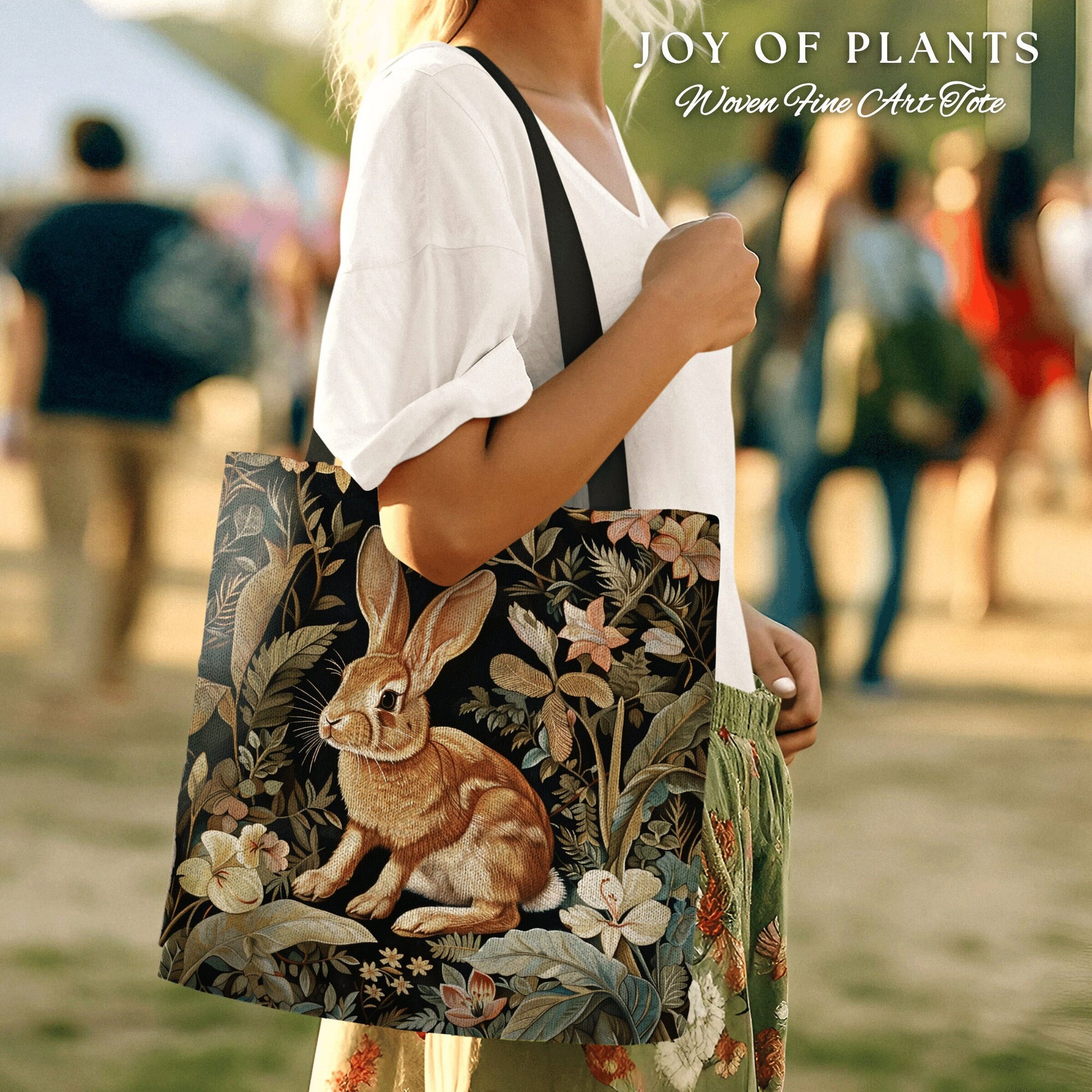 Botanical Rabbit Tote Woven | Nature Inspired Satchel Forestcore Maximalist Tapestry Tote Cottagecore Rabbit Aesthetic Fairycore Bag |