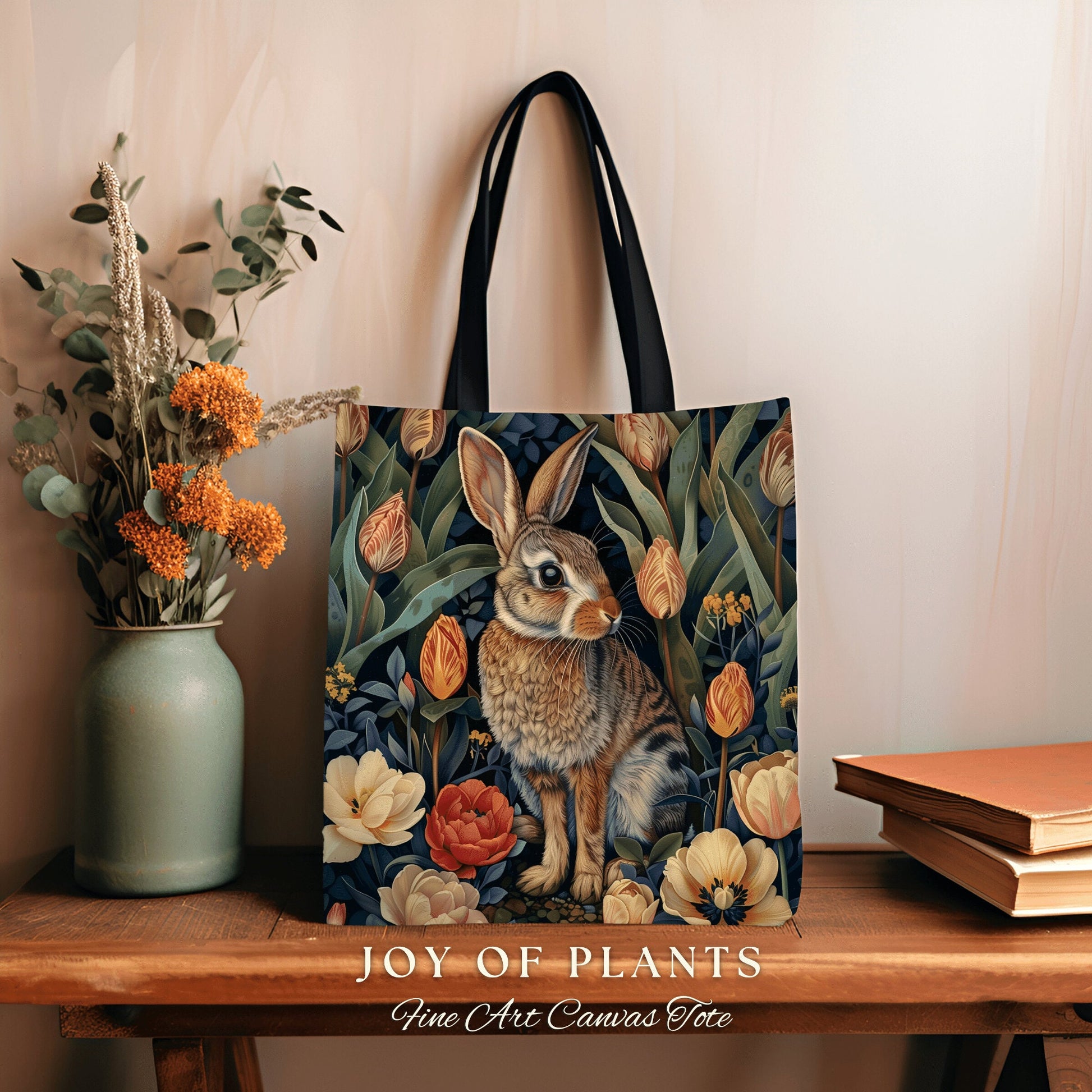 Spring Bunny Tote Bag | Botanical Morris Inspired Satchel Forestcore Boho Maximalist Tapestry Tote Cottagecore Rabbit Aesthetic Fairycore