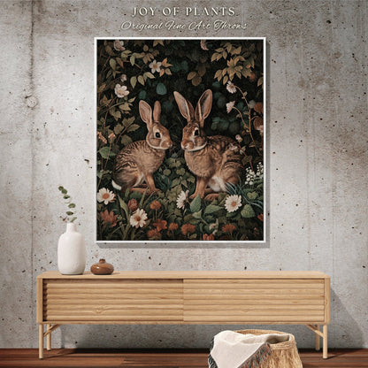 Wildflower Rabbit Tapestry Woven | Botanical Bunny Throw Boho Room Decor Woodland Aesthetic Fairy Core Throw Blanket Woven Wallhanging