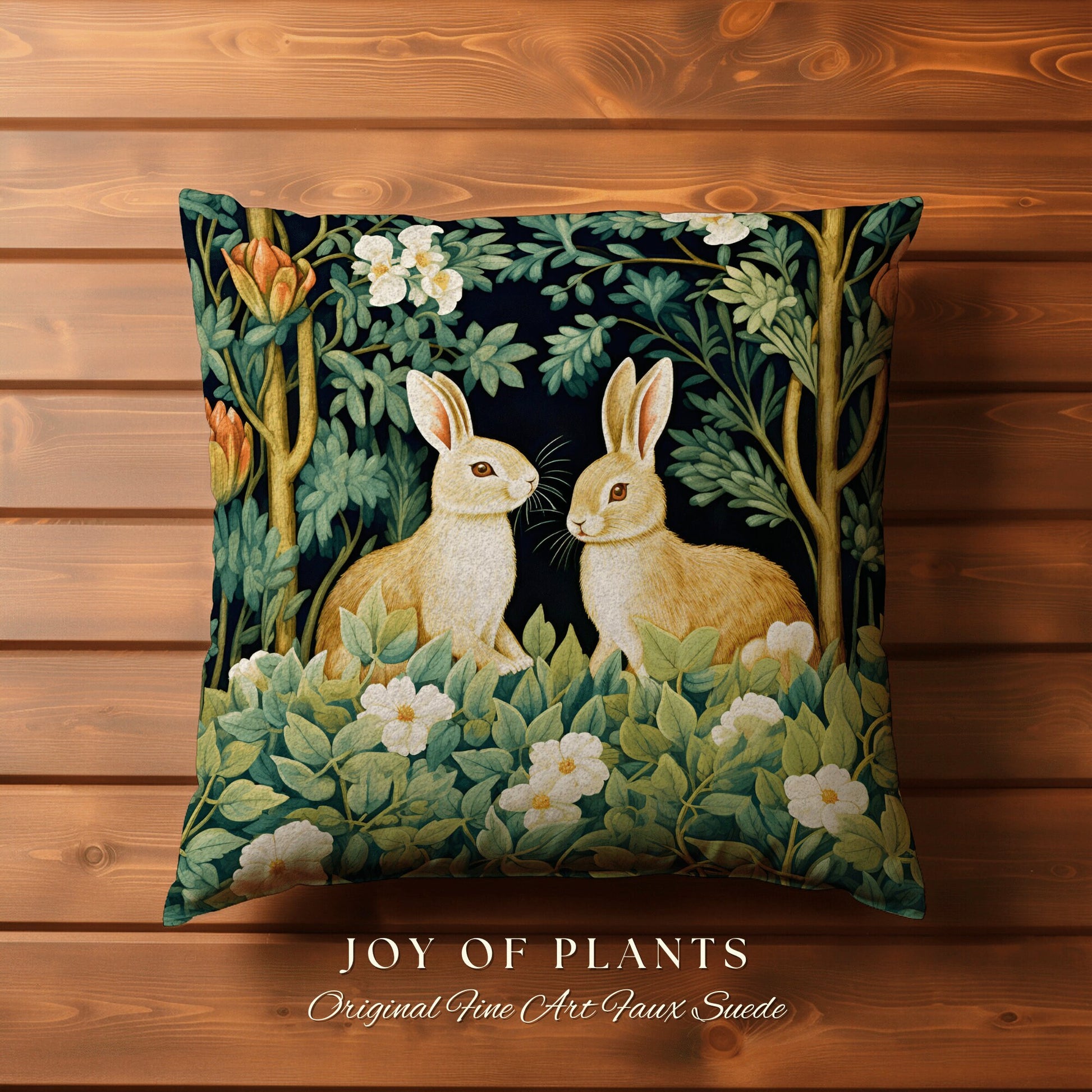 Mystic Aesthetic Rabbit Pillow | Fairy Core Woven Accent Pillow Dark Academia Room Decor Bunny Cushion Forestcore Botanical Throw Floral