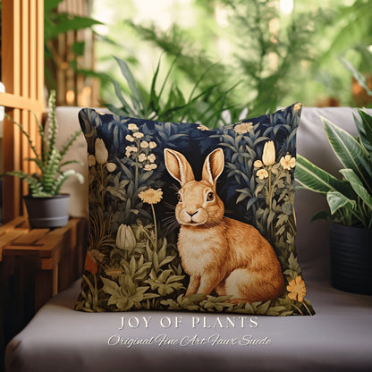 Bunny Throw Pillow Spring Decor | Fairycore Woven Accent Pillow Cottagecore Room Decor Botanical Bunny Aesthetic Rabbit Cushion Whimsical |