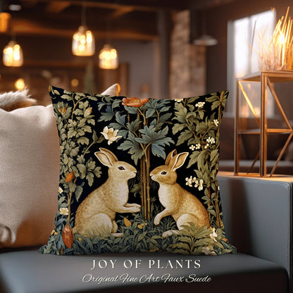 Forest Spirits Throw Pillow | Fairycore Woven Accent Pillow Cottagecore Room Decor Botanical Bunny Aesthetic Rabbit Cushion Whimsical Gifts