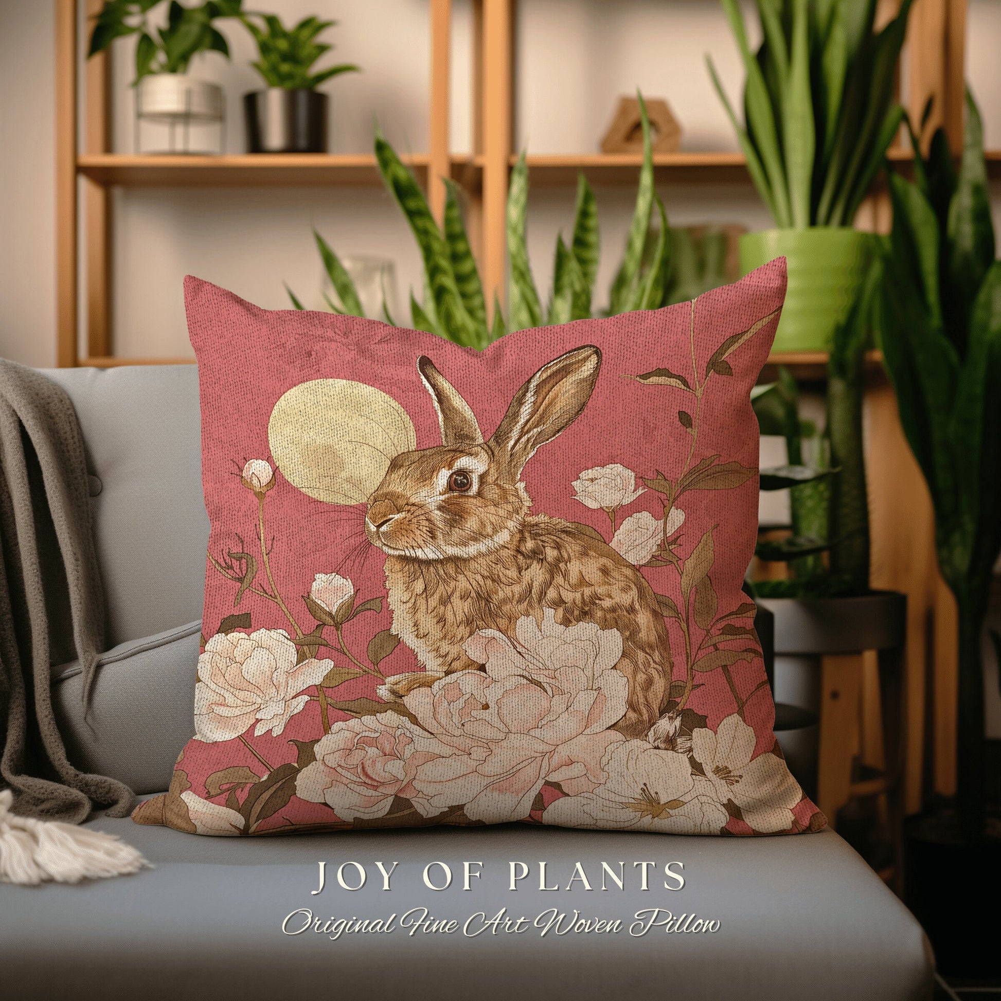 Blush Pink Throw Pillow | Dusty Rose Accent Pillow Cottagecore Aesthetic Rabbit Room Decor Bunny Cushion Forestcore Light Mauve Decor