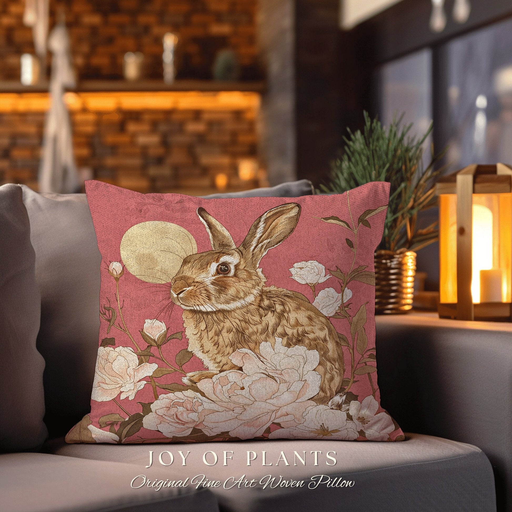 Blush Pink Throw Pillow | Dusty Rose Accent Pillow Cottagecore Aesthetic Rabbit Room Decor Bunny Cushion Forestcore Light Mauve Decor