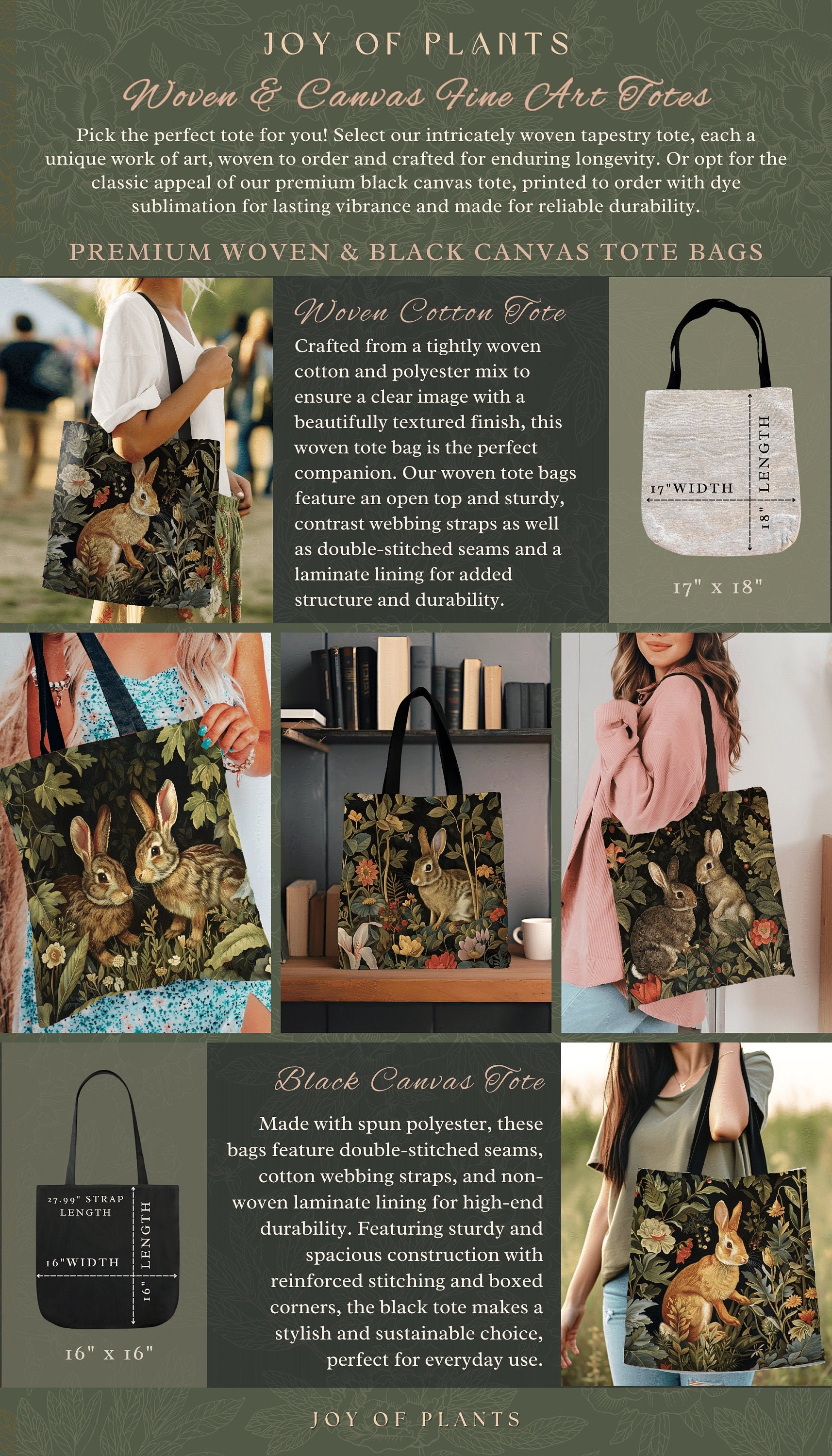 Dark Woodland Tote Bag | Nature Inspired Satchel Forestcore Maximalist Tapestry Tote Cottagecore Rabbit Aesthetic Fairycore Spring Bunnies