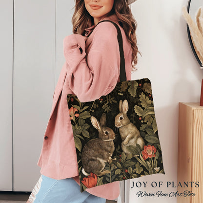 Dark Woodland Tote Bag | Nature Inspired Satchel Forestcore Maximalist Tapestry Tote Cottagecore Rabbit Aesthetic Fairycore Spring Bunnies