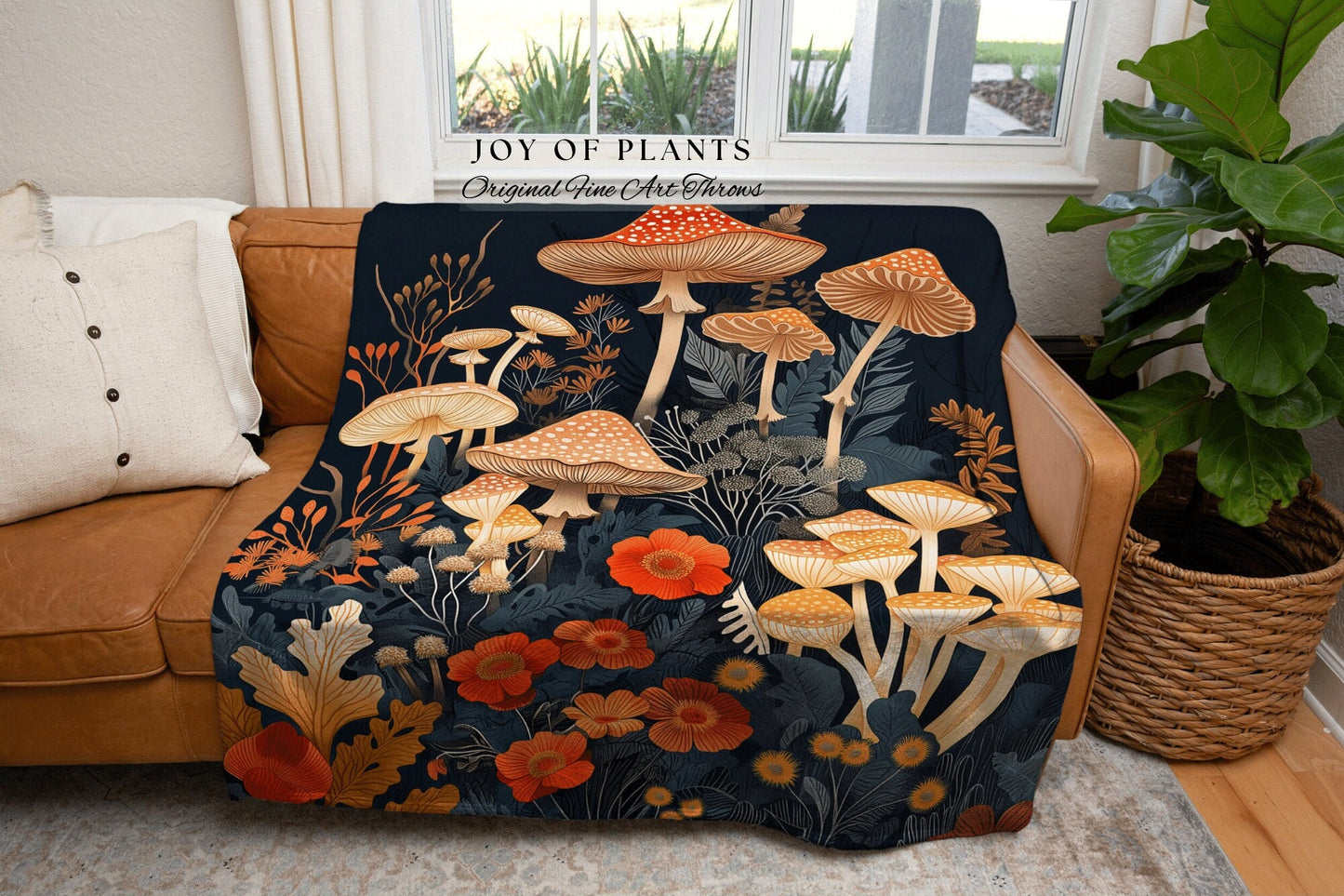 Woodland Fungi Throw Blanket | Cottagecore Tapestry for Mushroom Lover Gift Whimsical Room Decor Reading Aesthetic Cozy Cottagecore Gift |