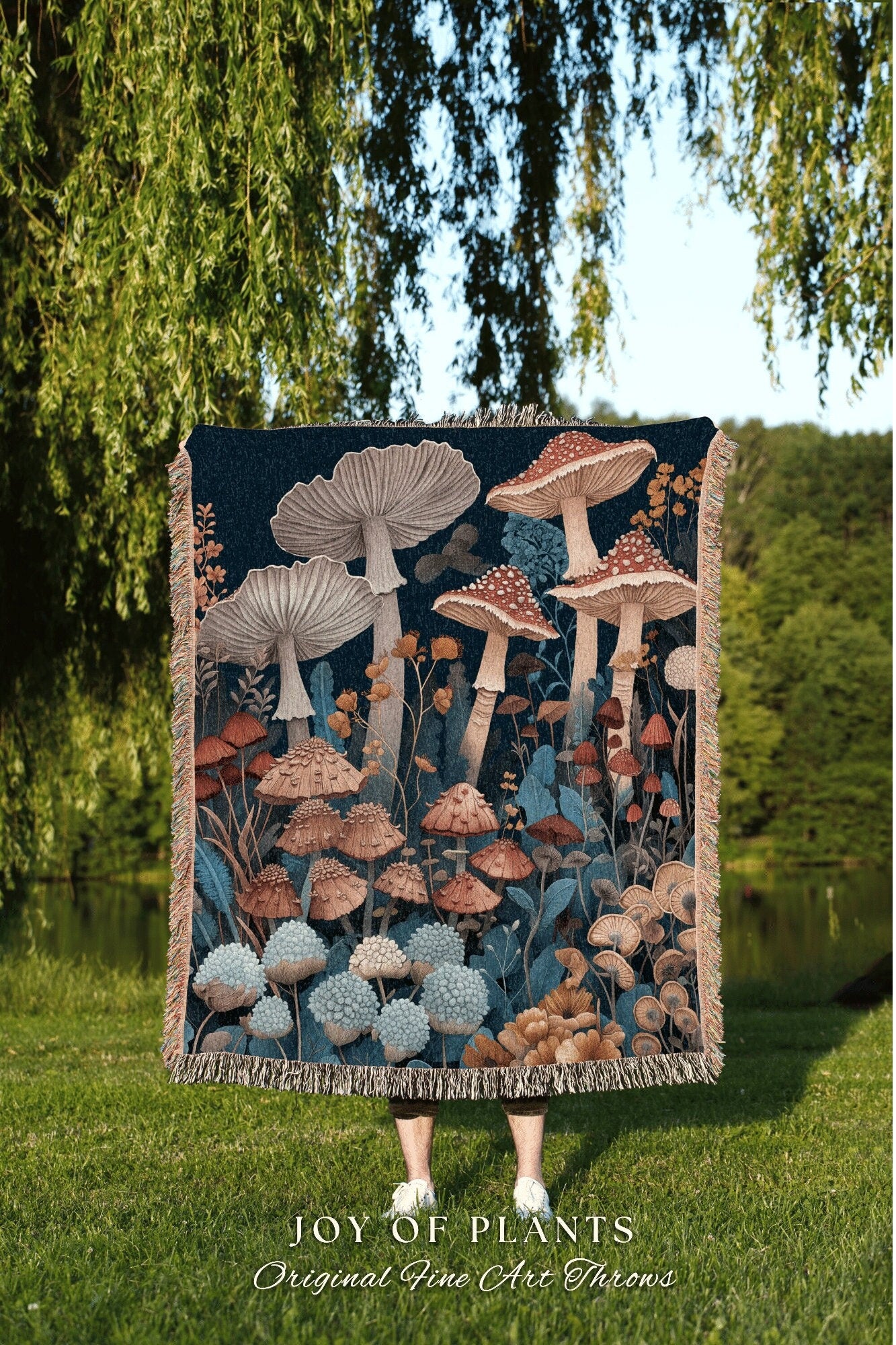 Magical Mushroom Tapestry Woven | Cottagecore Throw for Mushroom Lover Gift Whimsical Room Decor Reading Nook Aesthetic Boho Blanket |