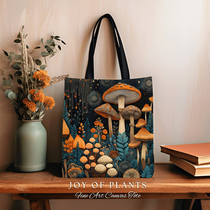 Ethereal Mushroom Aesthetic Bag | Eclectic Gift for Forager Fairy Core Toadstool Tote Woven Witchy Satchel Whimsical Mushroom Lover Gifts |