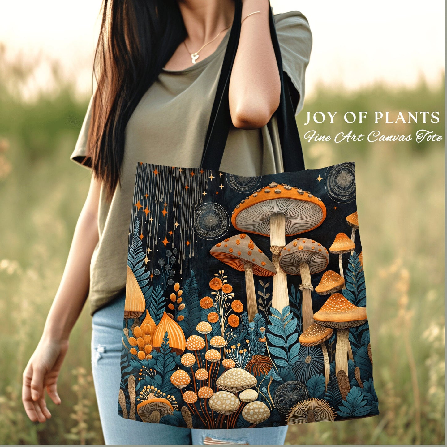 Ethereal Mushroom Aesthetic Bag | Eclectic Gift for Forager Fairy Core Toadstool Tote Woven Witchy Satchel Whimsical Mushroom Lover Gifts |