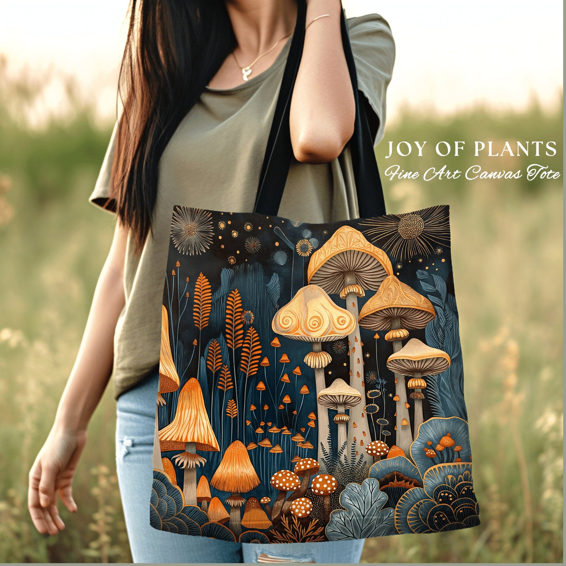 Maximalist Mushroom Tote | Eclectic Gift for Forager Fairy Core Toadstool Bag Woven Cottagecore Satchel Mycology Gift for Mushroom Lover |