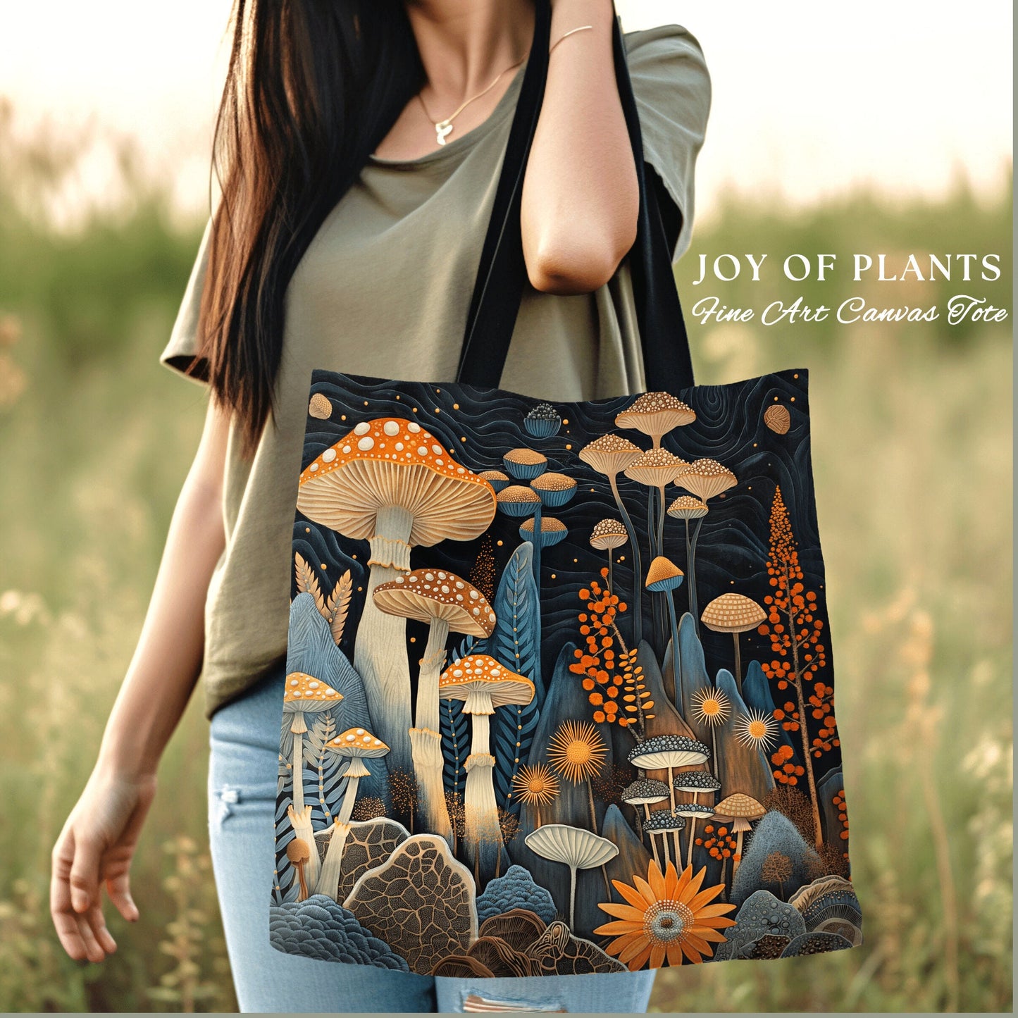 Mystical Mushroom Forest Bag | Eclectic Aesthetic Gift for Forager Fairy Core Toadstool Tote Woven Witchy Satchel Whimsical Mushroom Lover |