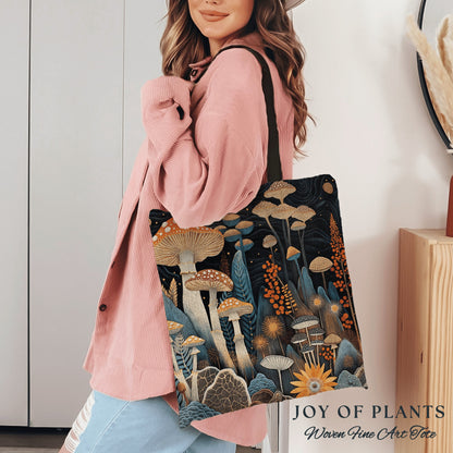 Mystical Mushroom Forest Bag | Eclectic Aesthetic Gift for Forager Fairy Core Toadstool Tote Woven Witchy Satchel Whimsical Mushroom Lover |