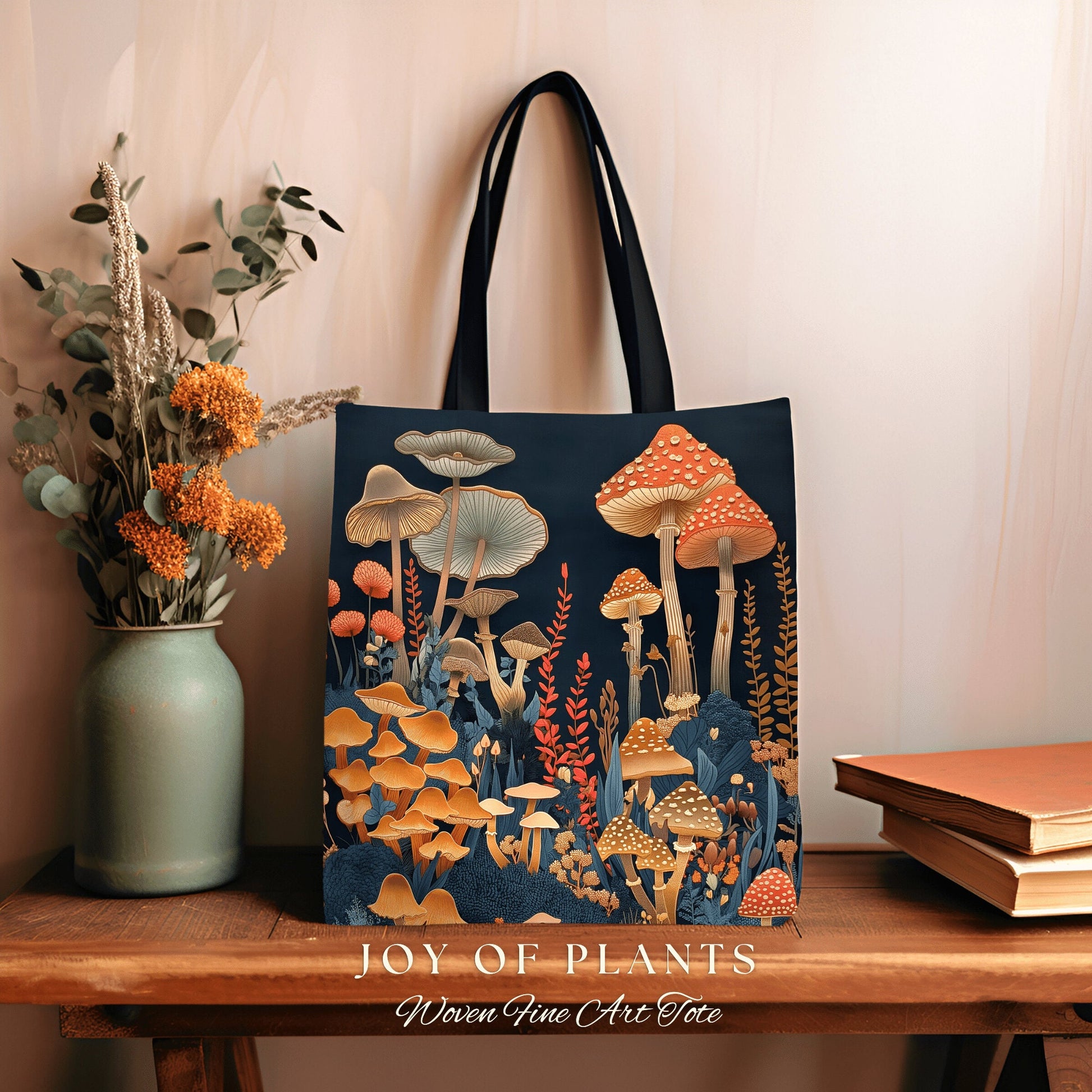 Woodland Whimsy Tote Bag | Eclectic Gift for Forager Fairy Core Toadstool Tapestry Tote Woven Witchy Satchel Whimsical Mushroom Lover Gifts