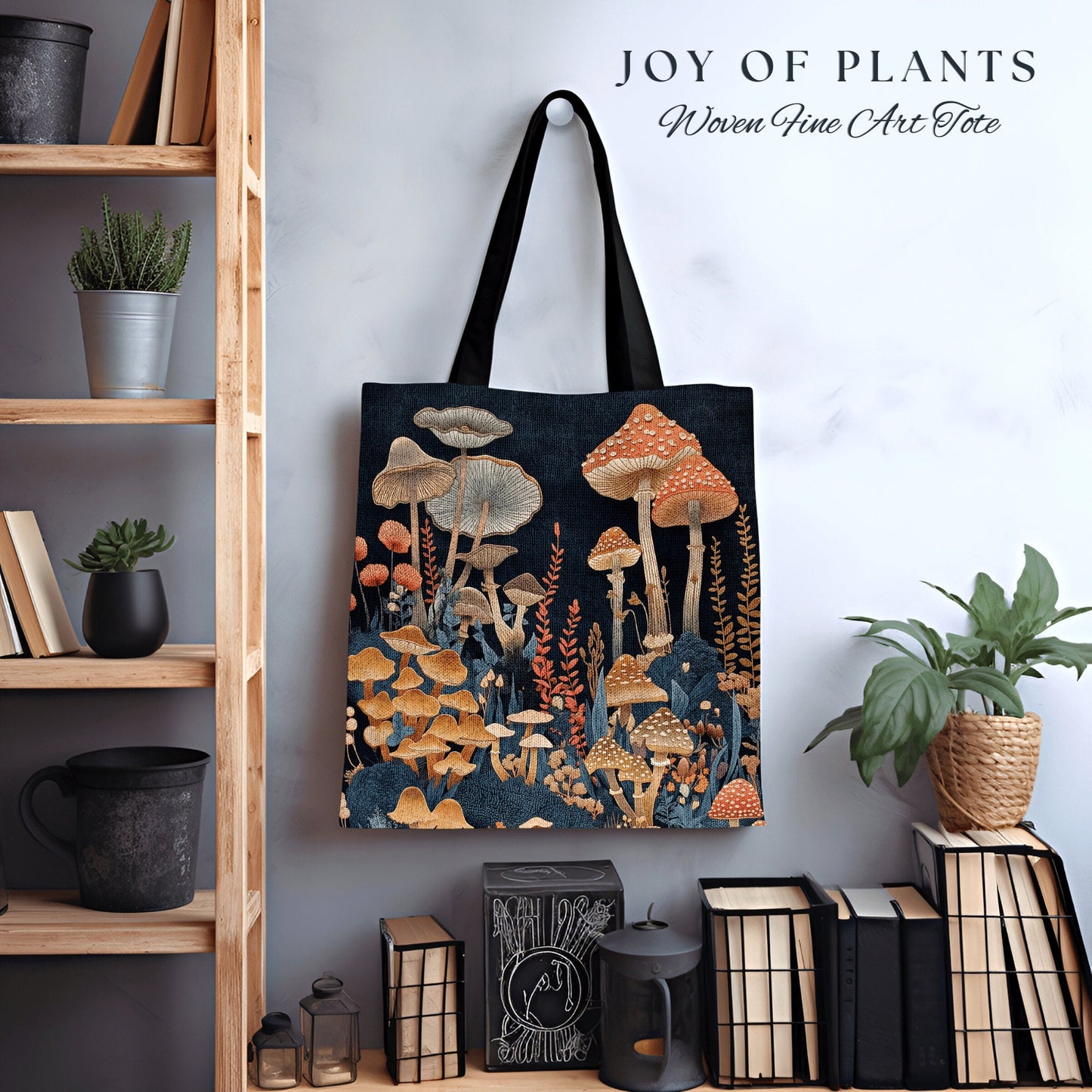 Woodland Whimsy Tote Bag | Eclectic Gift for Forager Fairy Core Toadstool Tapestry Tote Woven Witchy Satchel Whimsical Mushroom Lover Gifts