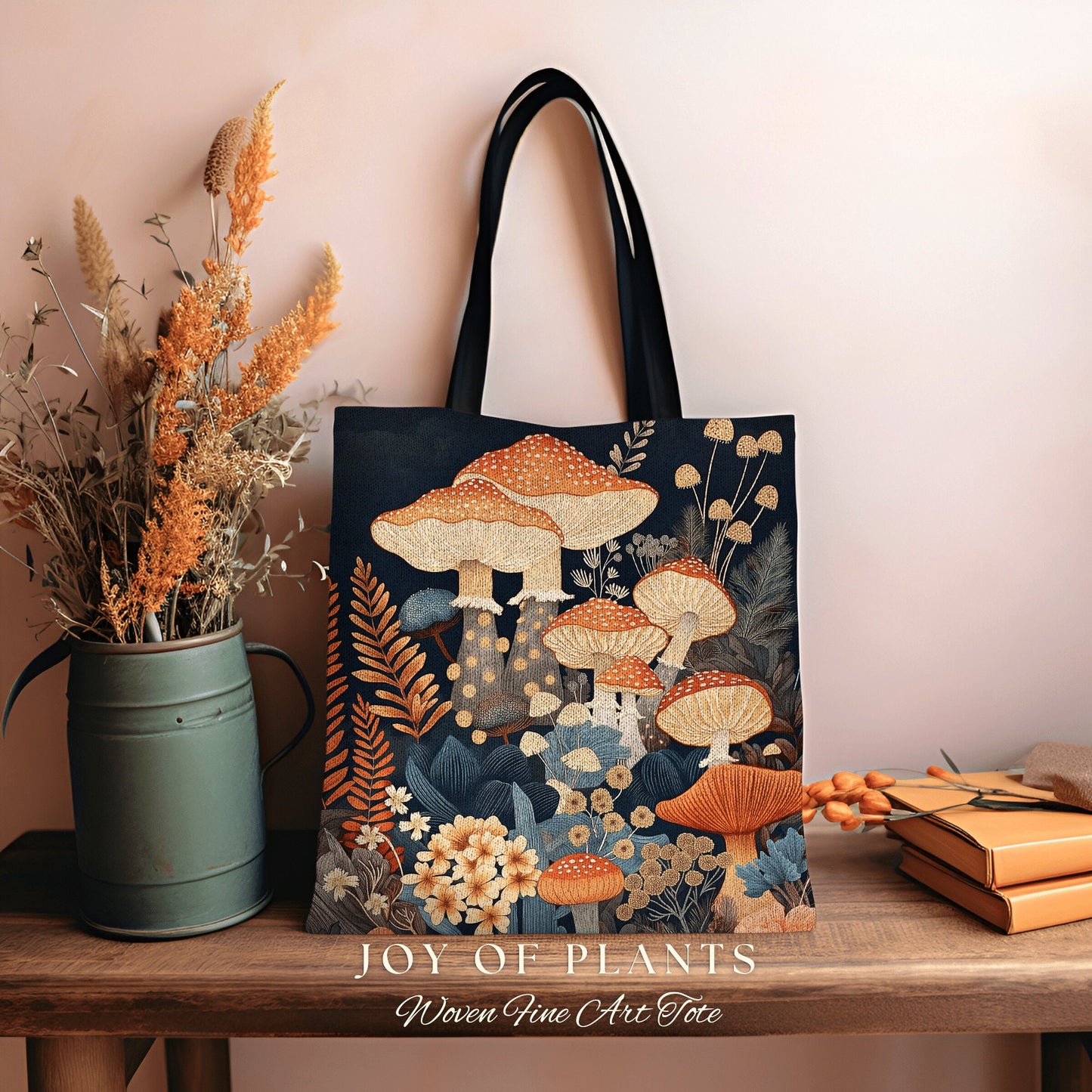 Boho Magic Mushroom Tote Bag | Ethereal Gift for Witch Fairy Mystical Bag Woven Dark Cottagecore Mystic Satchel Mycology Gift for Forager