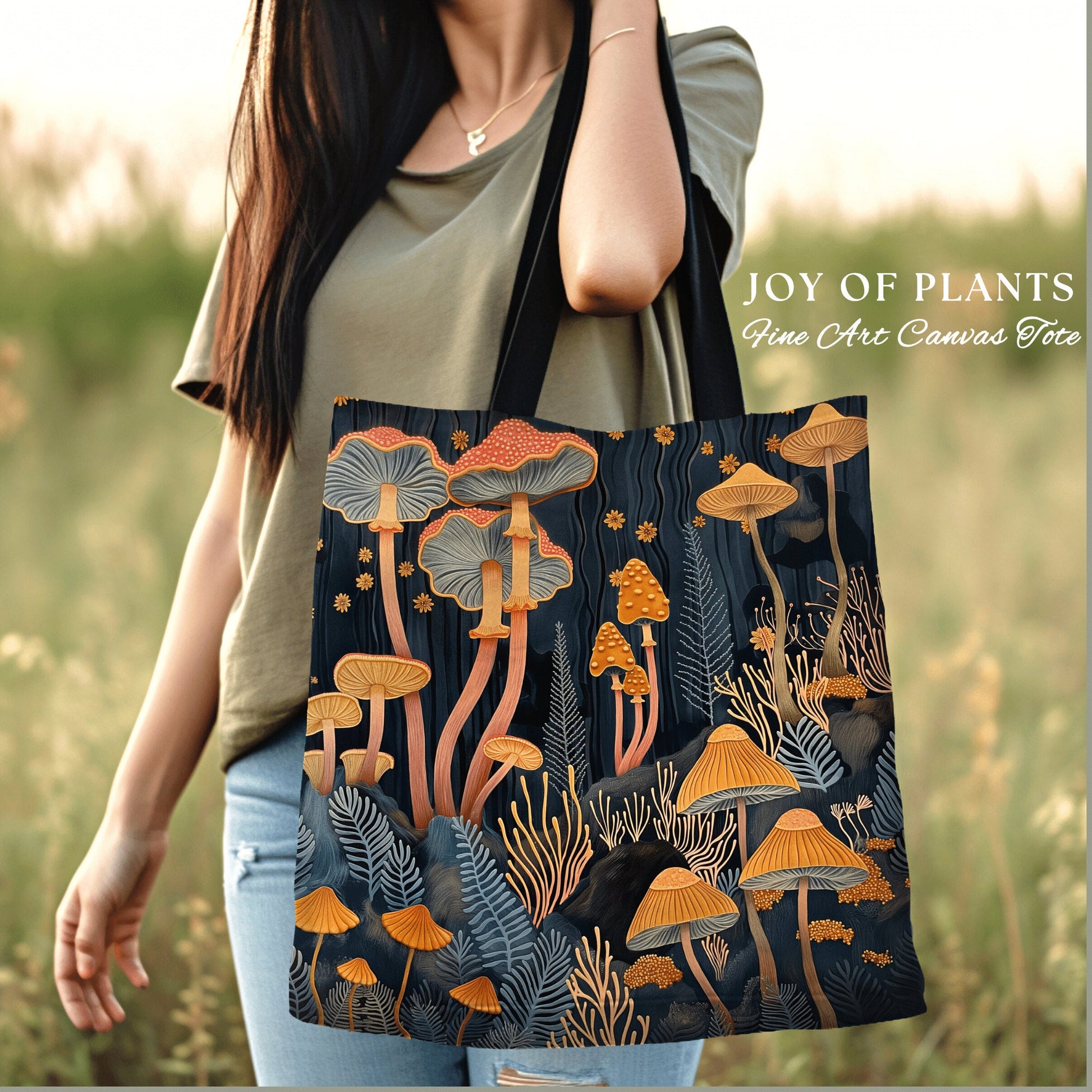 Toadstool Tapestry Tote Boho | Ethereal Gift for Forager Fairy Core Mystical Bag Woven Cottagecore Satchel Mycology Gift for Mushroom Lover