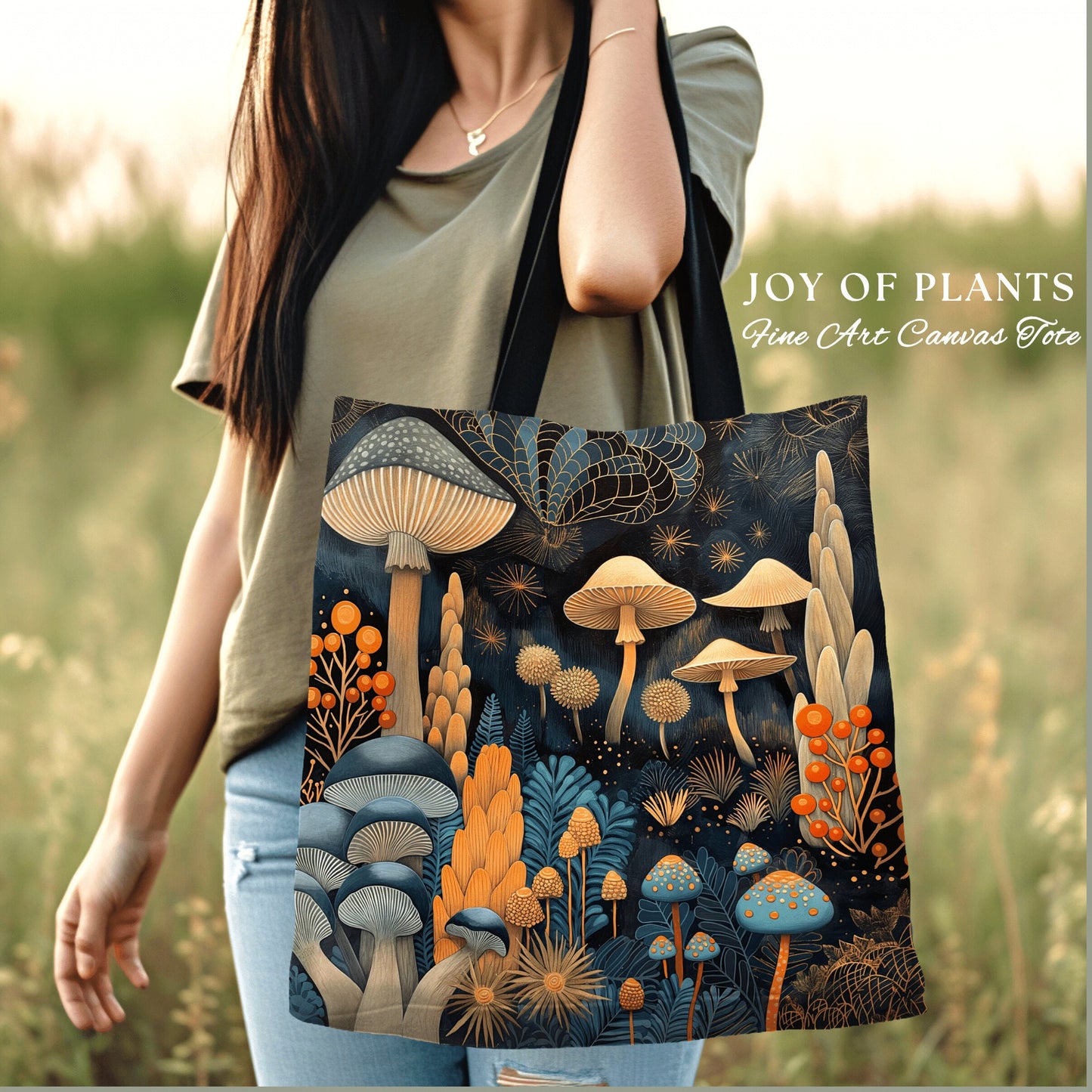 Whimsical Mushroom Tote Bag | Ethereal Gift for Mushroom Lover Fairy Mystical Bag Woven Dark Cottagecore Satchel Mycology Gift for Forager