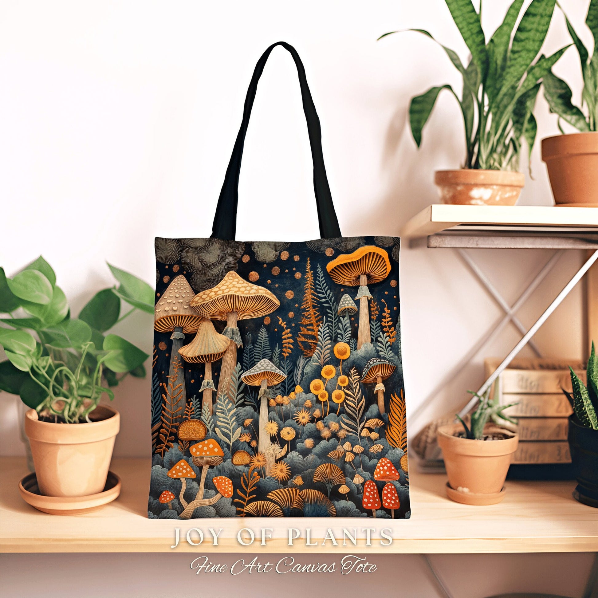 Mushroom Forest Ethereal Tote | Forestcore Gift for Witch Fairy Mystical Bag Woven Dark Cottagecore Satchel Mycology Gift for Forager Cute