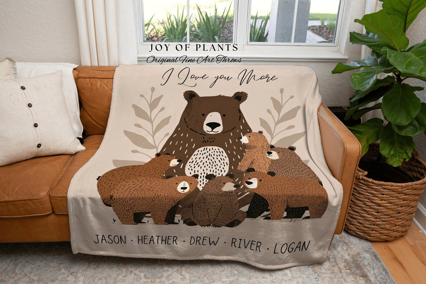 Personalized Mama Bear Blanket | Custom Family Gift for Mom with Grandchildren Names Sentimental Parent Tapestry Woven Throw Boho