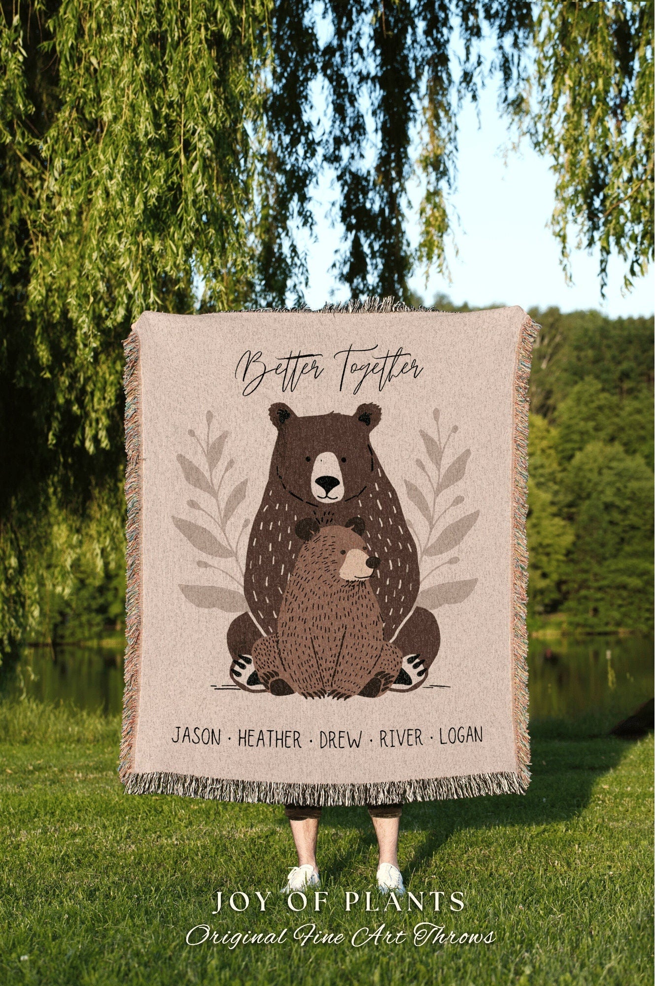 Mama Bear Custom Name Throw | Personalized Gift for Mom with Grandchildren Names Meaningful Parent Tapestry Woven Throw Boho Aesthetic