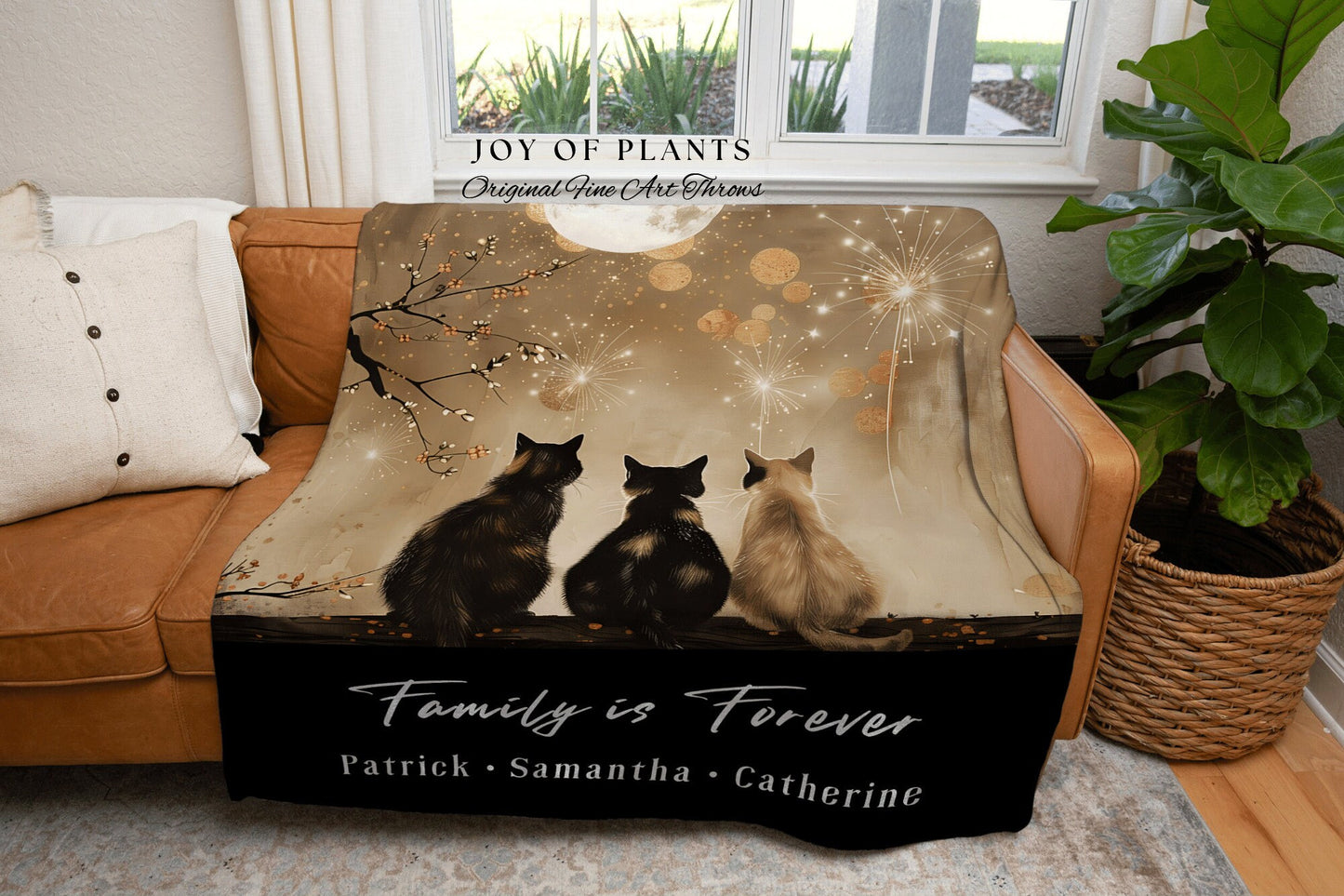 Custom Name Woven Throw | Personalized Cat Mom Blanket with Grandchildren Names Meaningful Parent Woven Tapestry Custom Cat Person Gift