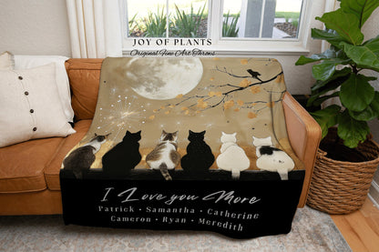 I Love You More Blanket Woven | Personalized Cat Mom Blanket with Grandchildren Names Meaningful Parent Woven Tapestry Custom Cat Family