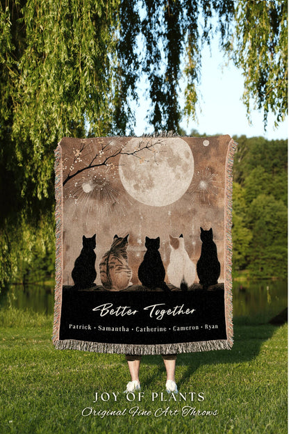 Better Together Family Picnic Blanket | Custom Cat Mom Blanket with Children's Names Meaningful Parent Woven Tapestry Custom Woven Throw