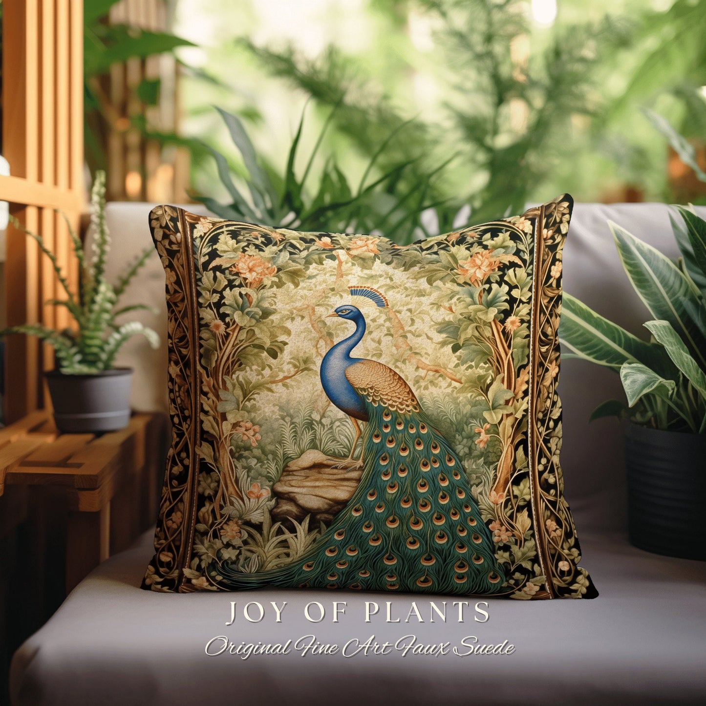 Spring Decorating Peacock Pillow | William Morris Inspired Peacock Woodland Decor Cushion Maximalist Ornate Home Decor Eclectic Throw