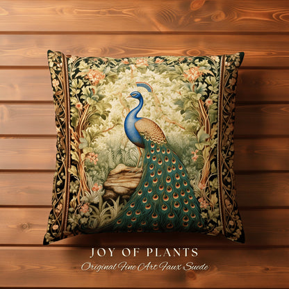 Spring Decorating Peacock Pillow | William Morris Inspired Peacock Woodland Decor Cushion Maximalist Ornate Home Decor Eclectic Throw