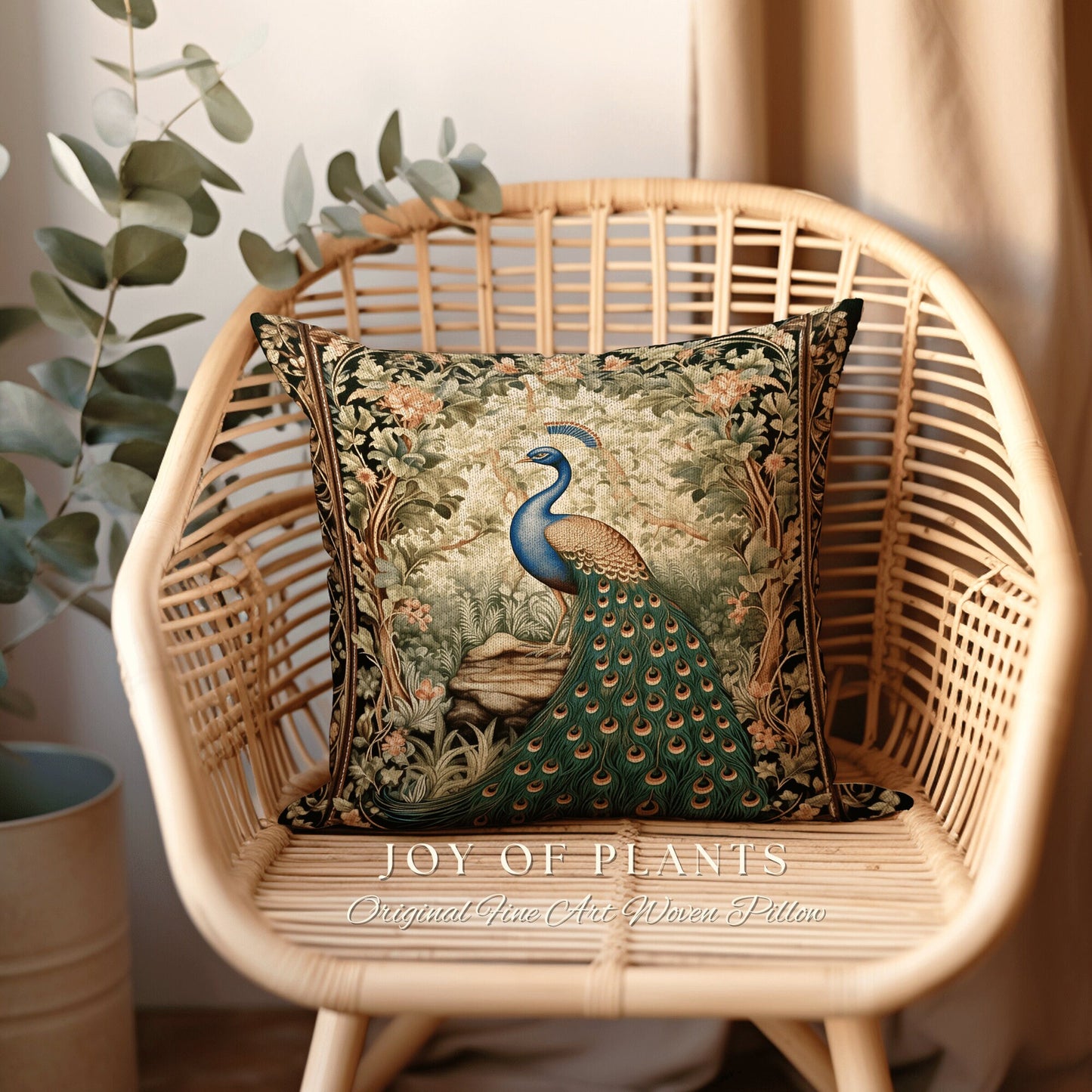 Spring Decorating Peacock Pillow | William Morris Inspired Peacock Woodland Decor Cushion Maximalist Ornate Home Decor Eclectic Throw