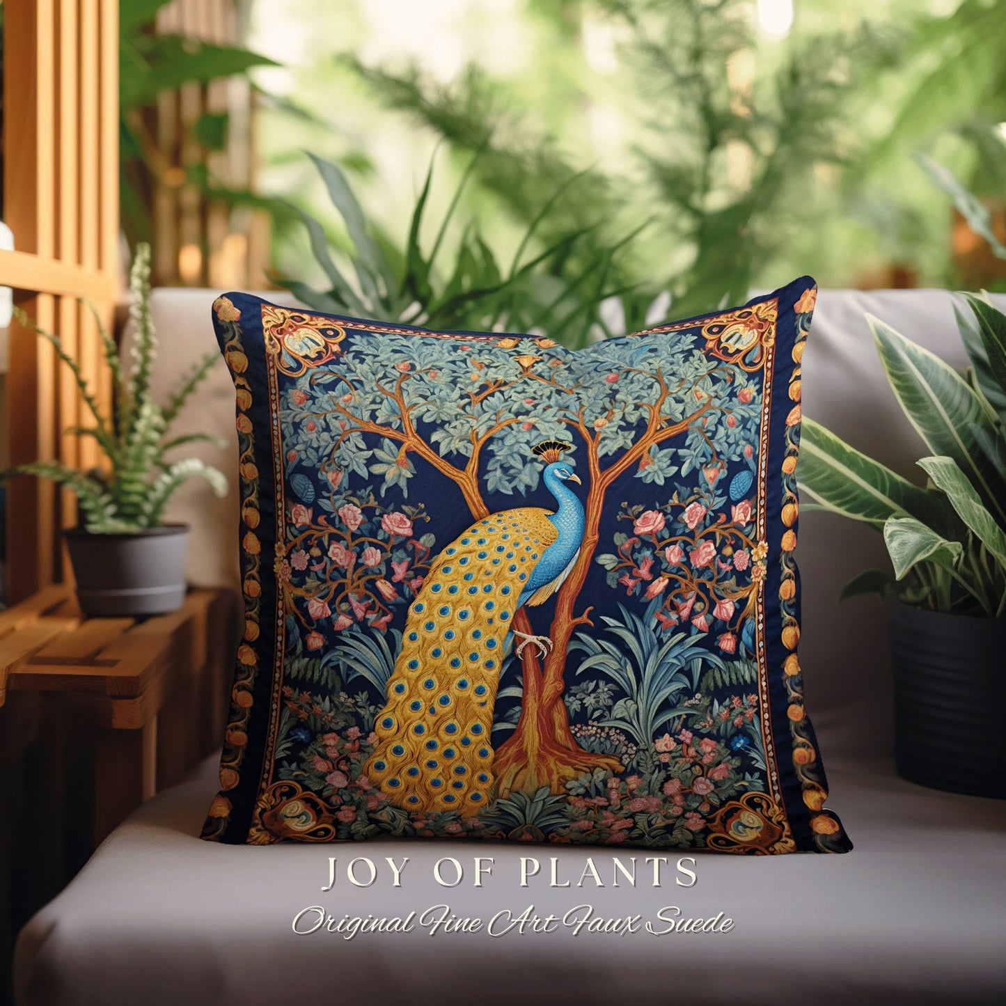 Elegant Peacock Home Decor Pillow | William Morris Inspired Peacock Woodland Decor Cushion Botanical Ornate Home Decor Eclectic Accent Throw