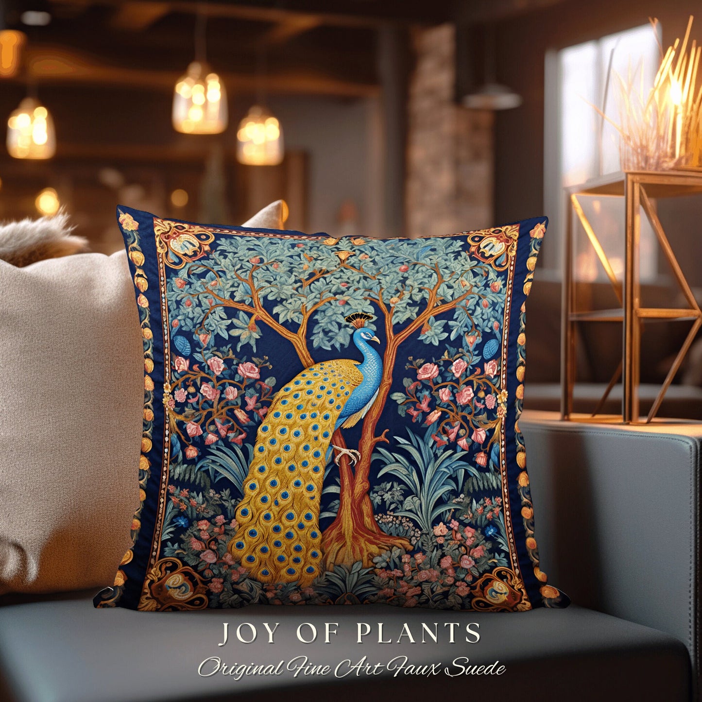 Elegant Peacock Home Decor Pillow | William Morris Inspired Peacock Woodland Decor Cushion Botanical Ornate Home Decor Eclectic Accent Throw