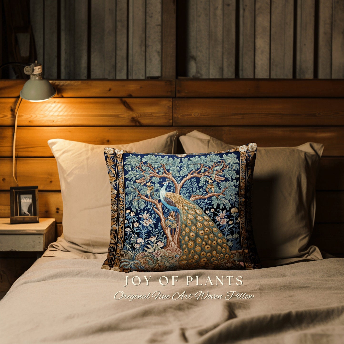 Classic Aesthetic Peacock Throw Pillow | William Morris Inspired Peacock Woodland Decor Cushion Botanical Ornate Home Decor Eclectic Accent