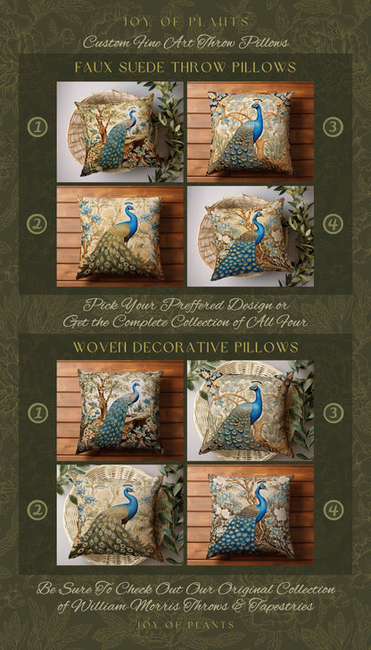 Peacock Couch Cushion Pastel | William Morris Inspired Peacock Pillow Woodland Aesthetic Cushion Botanical Ornate Home Decor Eclectic Accent