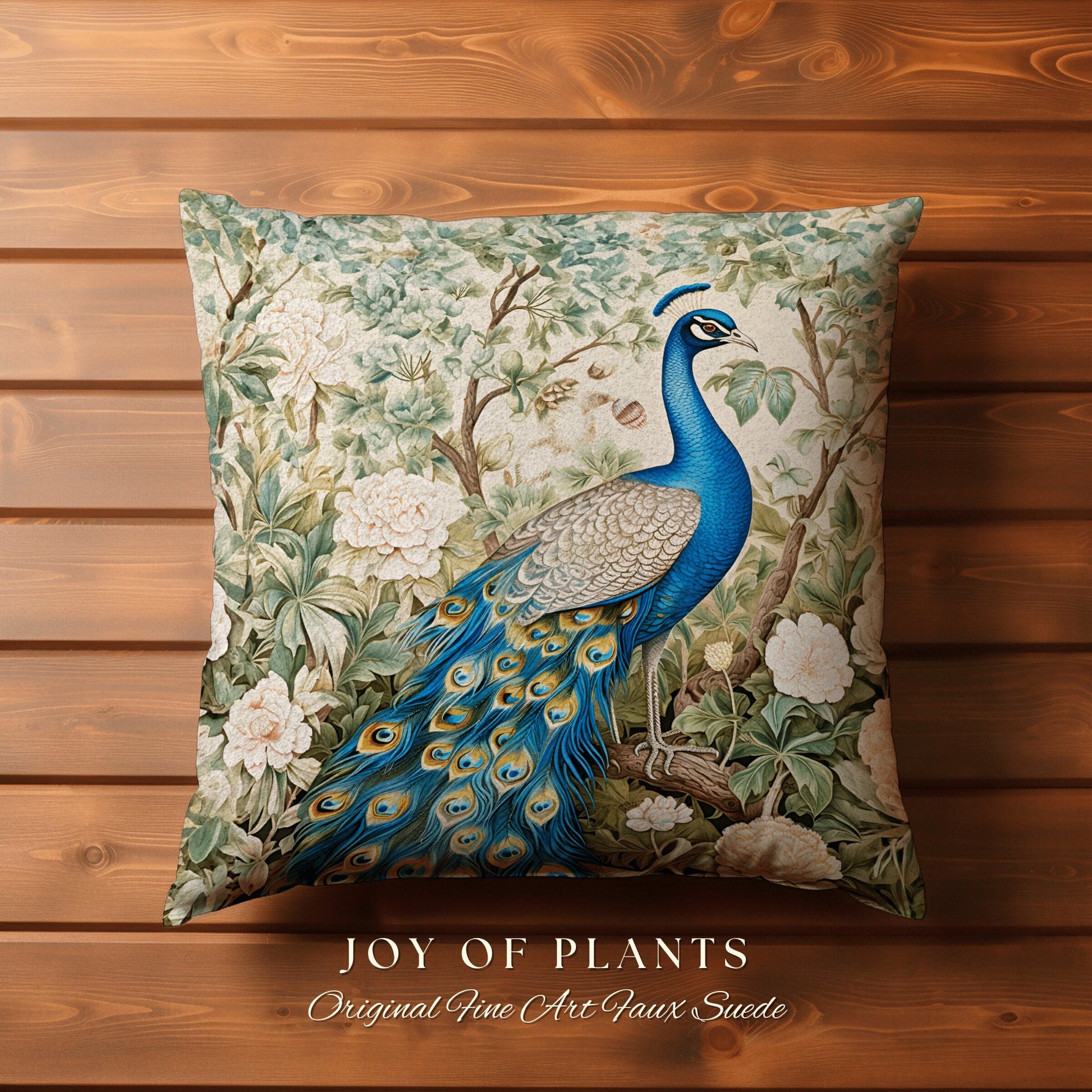 Wildflower Peacock Pillow Floral | William Morris Inspired Peacock Pillow Woodland Aesthetic Cushion Botanical Ornate Home Decor Eclectic