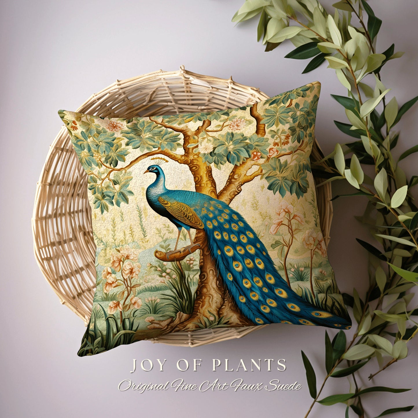 Bold Aesthetic Accent Pillow | William Morris Inspired Peacock Woodland Decor Cushion Maximalist Ornate Home Decor Throw Pillow Eclectic