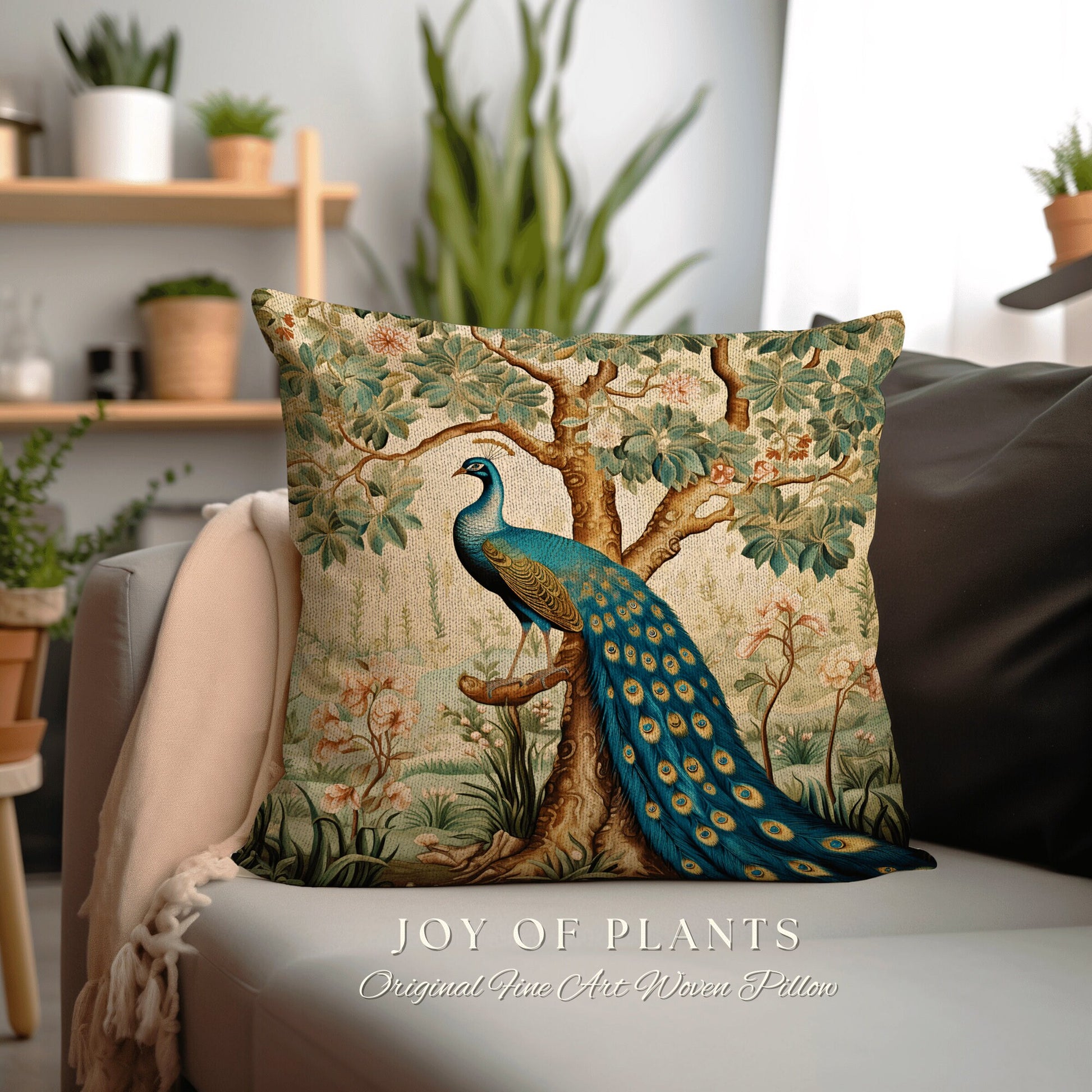 Bold Aesthetic Accent Pillow | William Morris Inspired Peacock Woodland Decor Cushion Maximalist Ornate Home Decor Throw Pillow Eclectic