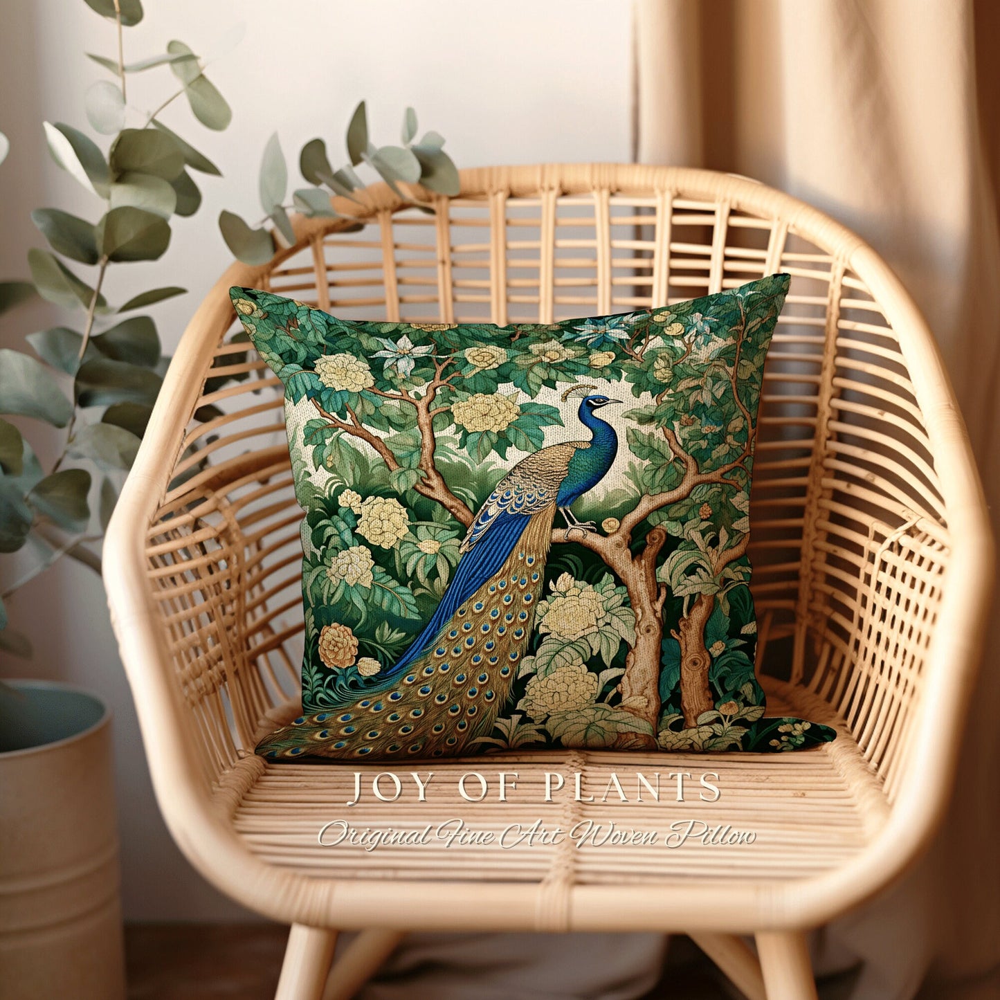 Eclectic Peacock Accent Pillow | William Morris Inspired Peacock Woodland Decor Pillow Maximalist Ornate Home Decor Throw Pillow Botanical