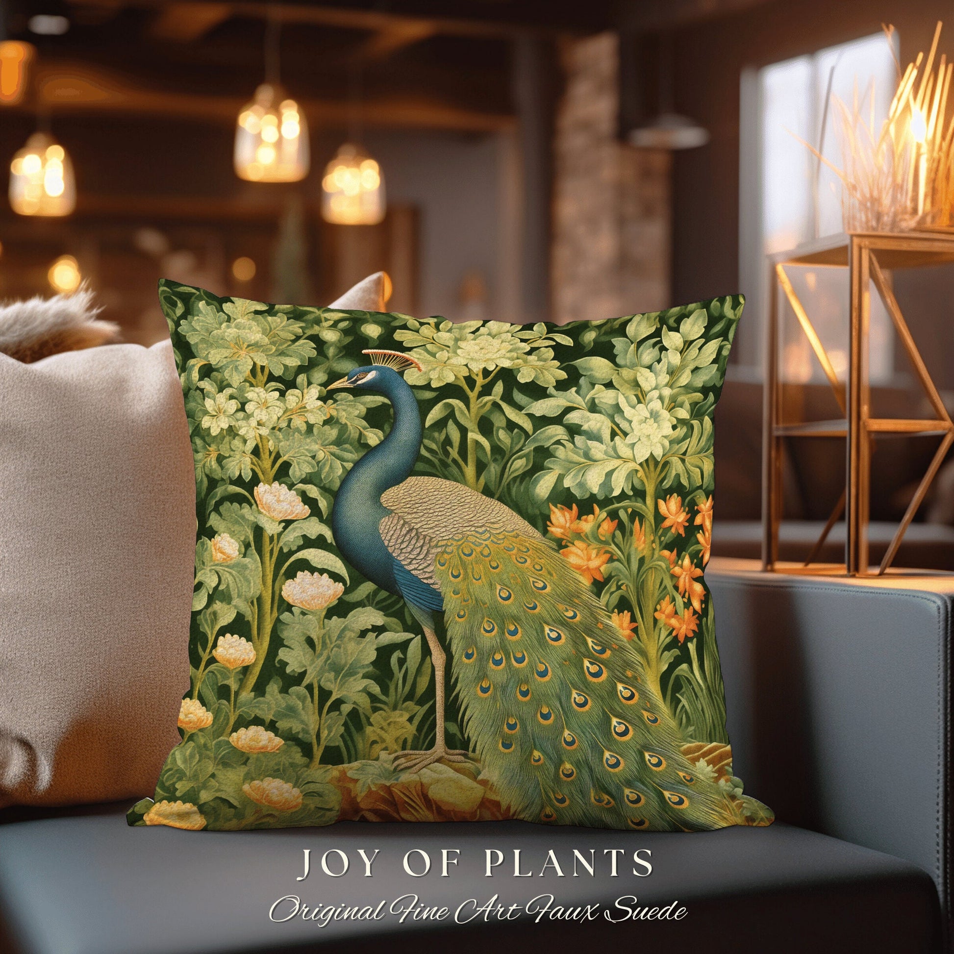 Elegant Botanical Accent Pillow | William Morris Inspired Peacock Woodland Decor Cushion Maximalist Ornate Home Decor Throw Pillow Eclectic