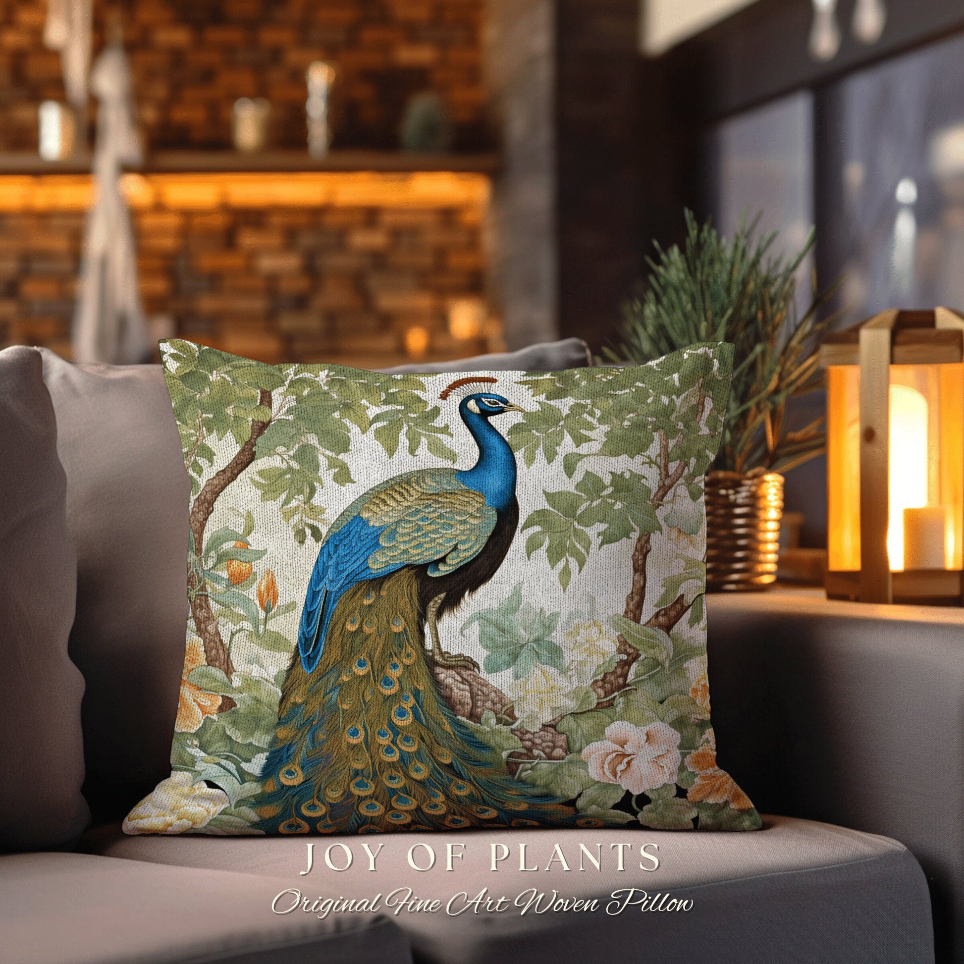 Pastel Jungle Peacock Cushion | William Morris Inspired Peacock Woodland Decor Cushion Maximalist Ornate Home Decor Throw Pillow Eclectic