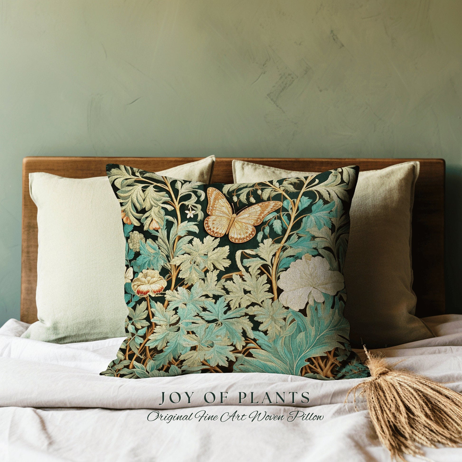 Butterfly Throw Pillow Eclectic | William Morris Inspired Woodland Moth Decor Cushion Maximalist Ornate Home Decor Throw Pillow Eclectic