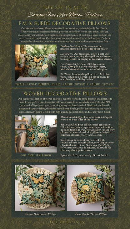 Botanical Butterfly Woodland Pillow | William Morris Inspired Forestcore Moth Aesthetic Cushion Maximalist Ornate Home Decor Throw Pillow |