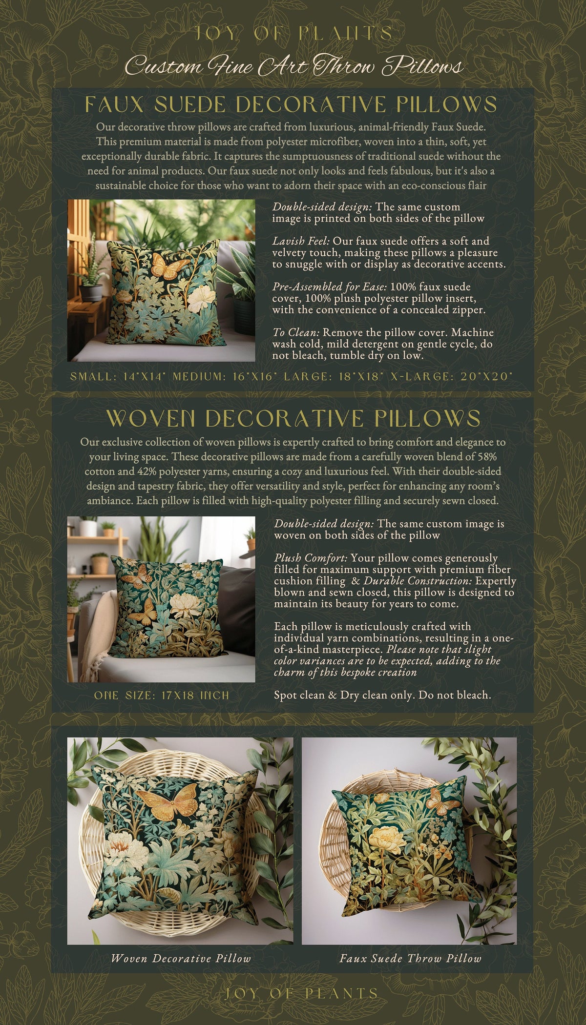 Mystic Garden Pillow Botanical | William Morris Inspired Woodland Butterfly Decor Cushion Maximalist Ornate Home Decor Throw Pillow Eclectic