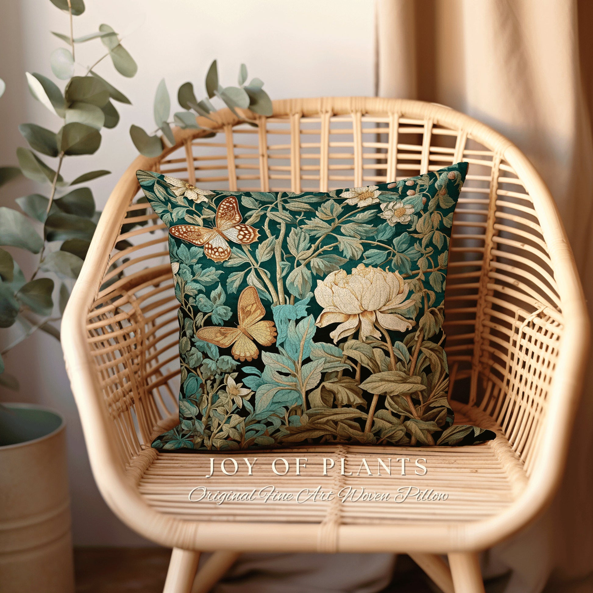 Mystic Garden Pillow Botanical | William Morris Inspired Woodland Butterfly Decor Cushion Maximalist Ornate Home Decor Throw Pillow Eclectic
