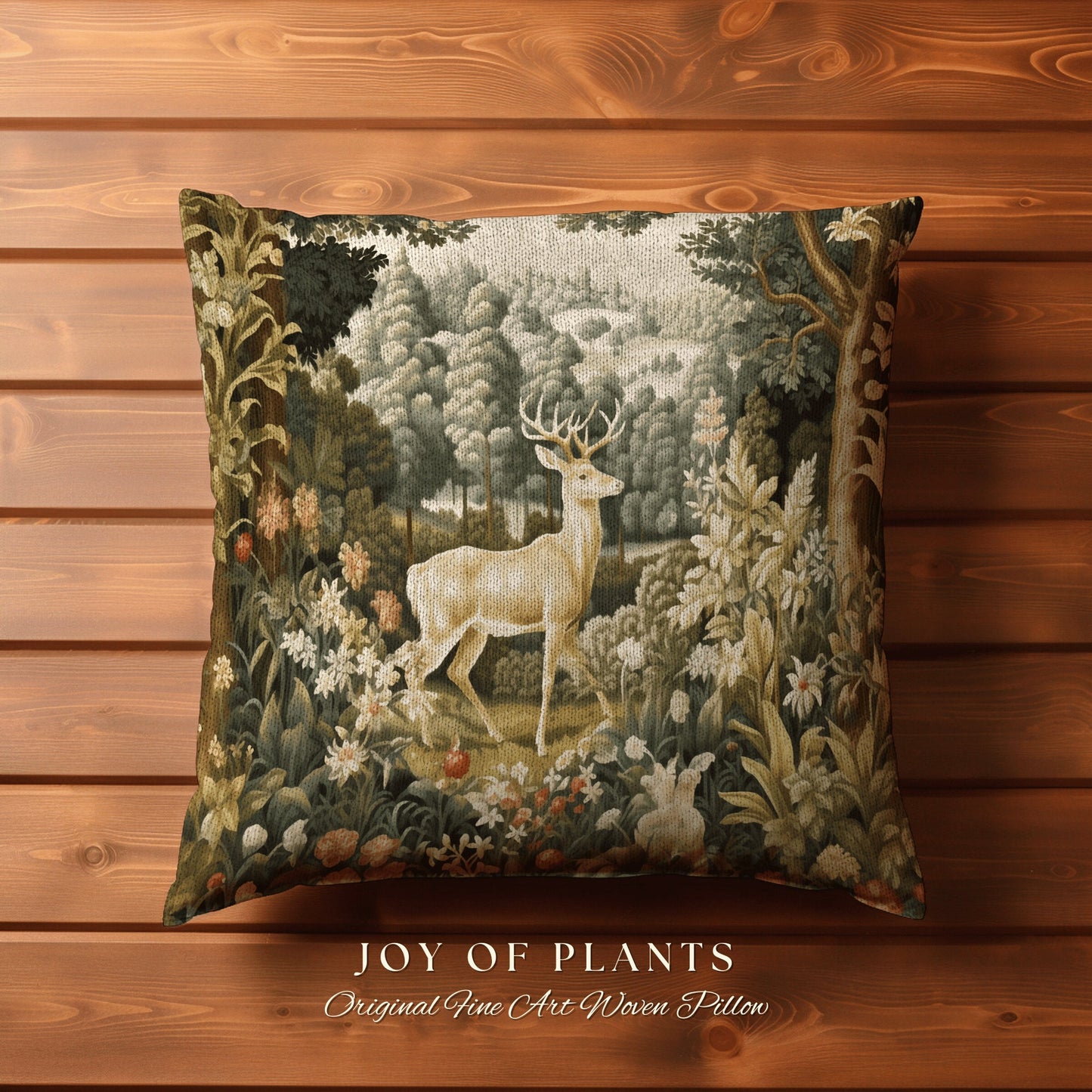 Mystic Meadow Deer Pillow | William Morris Inspired Woodland Fairycore Decor Cushion Maximalist Ornate Home Decor Throw Pillow Eclectic